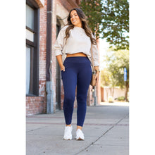 Load image into Gallery viewer, Julia Rose The Nyla navy full-length leggings with pockets, Women wearing navy pocket leggings