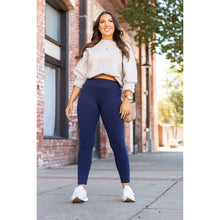 Load image into Gallery viewer, Julia Rose The Nyla navy full-length leggings with pockets, Women wearing navy pocket leggings