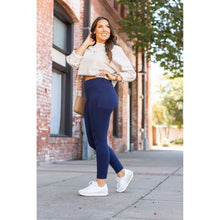 Load image into Gallery viewer, Julia Rose The Nyla navy full-length leggings with pockets, Women wearing navy pocket leggings
