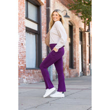 Load image into Gallery viewer, Purple flare yoga pants by Julia Rose
Stretchy high waist purple leggings with pockets and flared leg