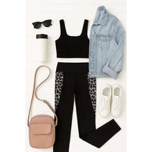 Load image into Gallery viewer, Snow leopard panel detail on Buttery soft leopard panel leggings for women by Julia Rose