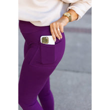 Load image into Gallery viewer, Julia Rose The Kinsley purple full length leggings front view, High-waisted purple leggings by Julia Rose