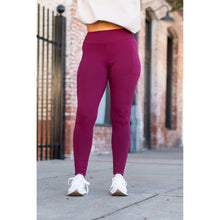 Load image into Gallery viewer, Buttery soft maroon leggings for women - High waist maroon leggings with side pockets