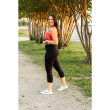 Load image into Gallery viewer, Julia Rose The Cassandra black capri leggings with pockets, Women wearing black capri pocket leggings