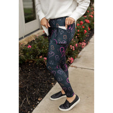 Load image into Gallery viewer, Ready to Ship | Heart Swirls (Black Background) Full Length Leggings