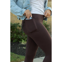 Load image into Gallery viewer, Buttery soft brown leggings for women, High-waisted brown leggings with side pockets.