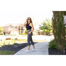 Load image into Gallery viewer, Julia Rose The Dani charcoal capri leggings with pockets, Women wearing charcoal capri pocket leggings