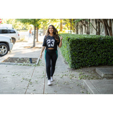 Load image into Gallery viewer, Julia Rose Gracie Green Panel Full Length Leggings women’s boutique leggings front view, Woman wearing Julia Rose Gracie leggings with green panel detail