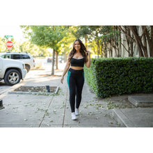 Load image into Gallery viewer, Julia Rose Gracie Green Panel Full Length Leggings women’s boutique leggings front view, Woman wearing Julia Rose Gracie leggings with green panel detail