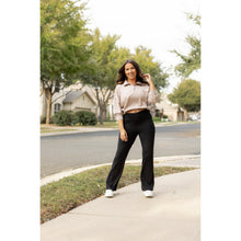 Load image into Gallery viewer, Julia Rose The Liz crossover bootcut leggings with pockets in black, high-waisted women’s bootcut leggings