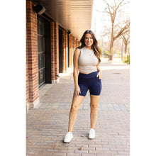 Load image into Gallery viewer, Julia Rose The Abby navy crossover 5-inch biker shorts high-waisted women’s shorts