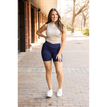 Load image into Gallery viewer, Julia Rose The Abby navy crossover 5-inch biker shorts high-waisted women’s shorts
