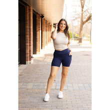 Load image into Gallery viewer, Julia Rose The Abby navy crossover 5-inch biker shorts high-waisted women’s shorts