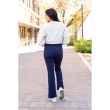 Load image into Gallery viewer, Full length navy bootcut leggings with side pockets Flattering women’s bootcut leggings in navy blue by Julia Rose