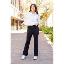 Load image into Gallery viewer, Julia Rose The Liz crossover bootcut leggings with pockets in black, high-waisted women’s bootcut leggings