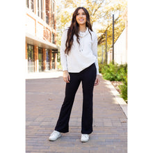 Load image into Gallery viewer, Julia Rose The Liz crossover bootcut leggings with pockets in black, high-waisted women’s bootcut leggings
