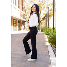 Load image into Gallery viewer, Julia Rose The Liz crossover bootcut leggings with pockets in black, high-waisted women’s bootcut leggings