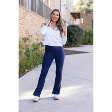 Load image into Gallery viewer, “Julia Rose Navy Flare Lounge Pants with pockets and soft stretch fabric