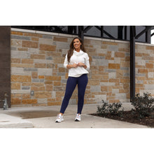 Load image into Gallery viewer, Buttery soft navy fleece leggings for women by Julia Rose.
High-waisted fleece leggings with side pockets in navy.