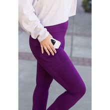 Load image into Gallery viewer, Purple flare yoga pants by Julia Rose
Stretchy high waist purple leggings with pockets and flared leg