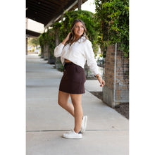 Load image into Gallery viewer, Julia Rose Bridget Brown Jogger Skirt women’s boutique midi skirt front view, Woman wearing Julia Rose Bridget jogger style brown skirt