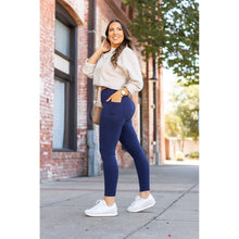 Load image into Gallery viewer, Julia Rose The Nyla navy full-length leggings with pockets, Women wearing navy pocket leggings