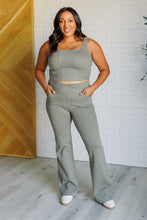 Load image into Gallery viewer, Building Habits Twill Flared Crossover Waist Pant in Dusty Olive