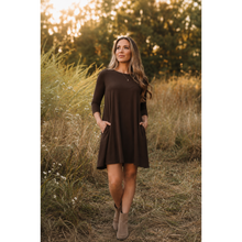Load image into Gallery viewer, Ready to Ship | The Ivy - Brown Swing Dress with 3/4 Sleeves
