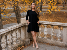 Load image into Gallery viewer, PreOrder | The Olivia - Black Swing Dress with 3/4 Sleeves