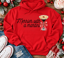 Load image into Gallery viewer, Merrier with a Martini holiday graphic apparel mockup.