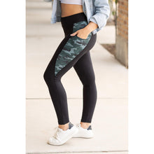 Load image into Gallery viewer, High waisted camo leggings with slimming side panels