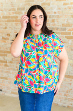Load image into Gallery viewer, Lizzy Cap Sleeve Top in Emerald and Teal Mod Floral