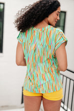 Load image into Gallery viewer, Lizzy Cap Sleeve Top in Lime and Emerald Multi Stripe