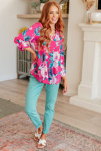 Load image into Gallery viewer, Lizzy Top in Magenta and Teal Tropical Floral