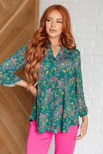 Load image into Gallery viewer, Lizzy Top in Teal and Purple Floral Paisley