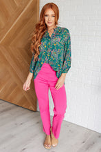 Load image into Gallery viewer, Lizzy Top in Teal and Purple Floral Paisley