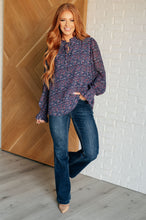 Load image into Gallery viewer, Lucid Dream Ruffle Neckline Blouse in Navy