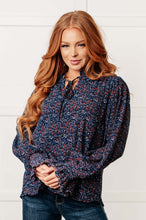 Load image into Gallery viewer, Lucid Dream Ruffle Neckline Blouse in Navy