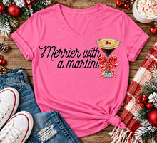 Load image into Gallery viewer, Merrier with a Martini holiday graphic apparel mockup.