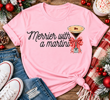 Load image into Gallery viewer, Merrier with a Martini holiday graphic apparel mockup.