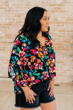 Load image into Gallery viewer, Willow Bell Sleeve Top in Black and Emerald Floral