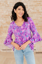 Load image into Gallery viewer, Willow Bell Sleeve Top in Lavender Paisley
