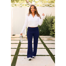 Load image into Gallery viewer, Full length navy bootcut leggings with side pockets Flattering women’s bootcut leggings in navy blue by Julia Rose