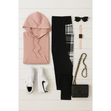 Load image into Gallery viewer, High waisted black leggings with plaid side panel