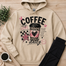 Load image into Gallery viewer, Coffee My Love Language graphic hoodie with pink and leopard print coffee cup design
