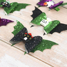 Load image into Gallery viewer, Julia Rose Halloween sequin hair bow, Sparkly Halloween hair bow close-up