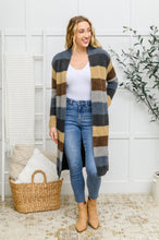 Load image into Gallery viewer, Fuzzy Longline Cardigan In Blue & Cocoa