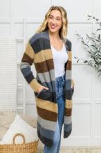 Load image into Gallery viewer, Fuzzy Longline Cardigan In Blue & Cocoa