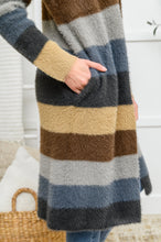 Load image into Gallery viewer, Fuzzy Longline Cardigan In Blue & Cocoa