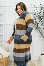 Load image into Gallery viewer, Fuzzy Longline Cardigan In Blue & Cocoa